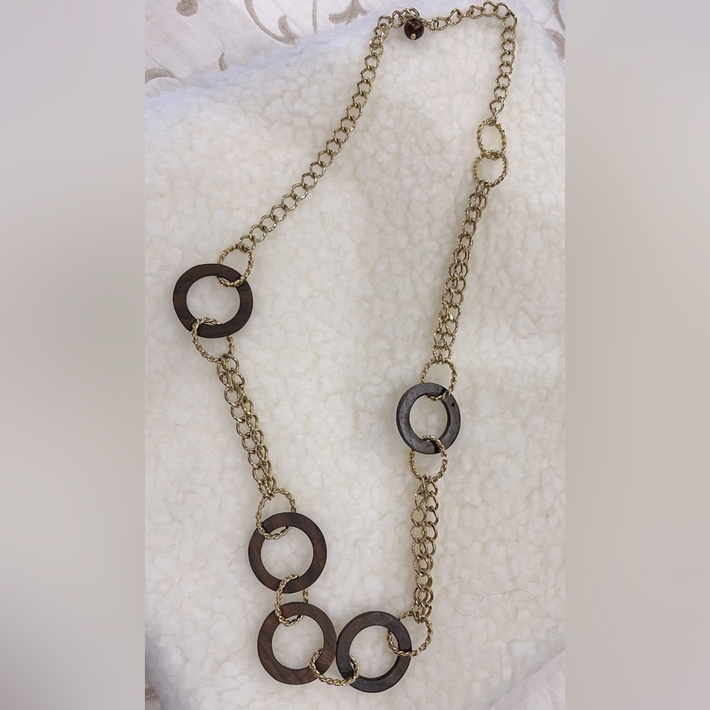 Gold and wood bead necklace
